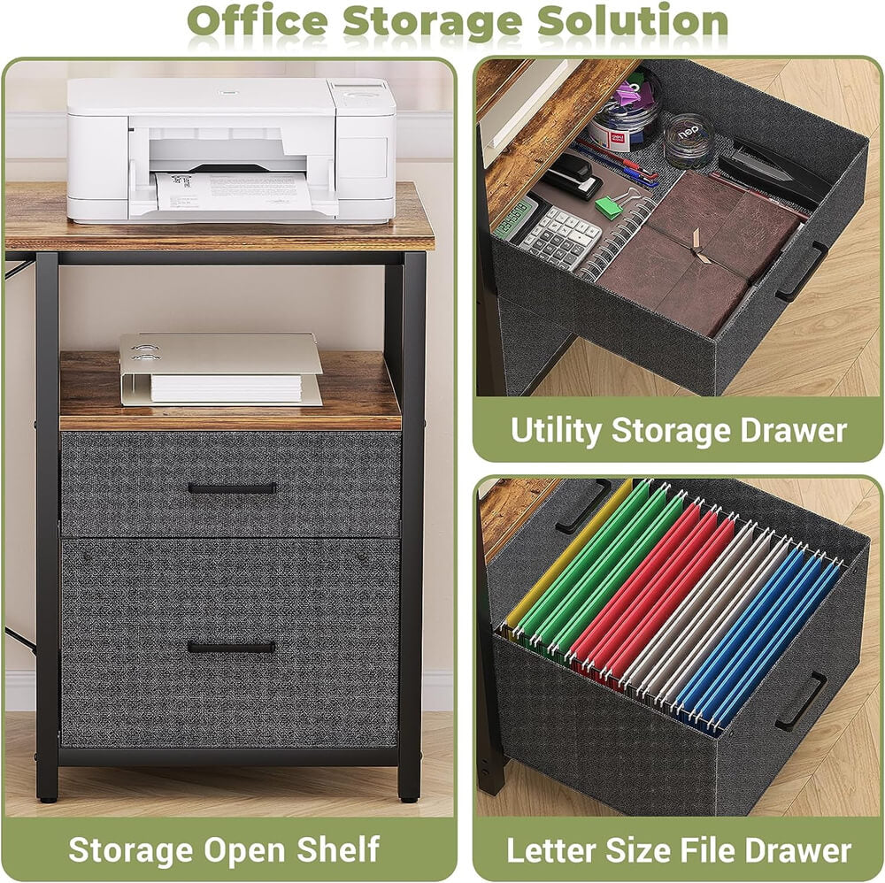 Unikito L Shaped Desk with Power Outlet and LED Lights, Reversible Corner Computer Desk with Drawers and Storage Shelf, Ergonomic L-Shaped Gaming Desk with Monitor Stand for Home Office