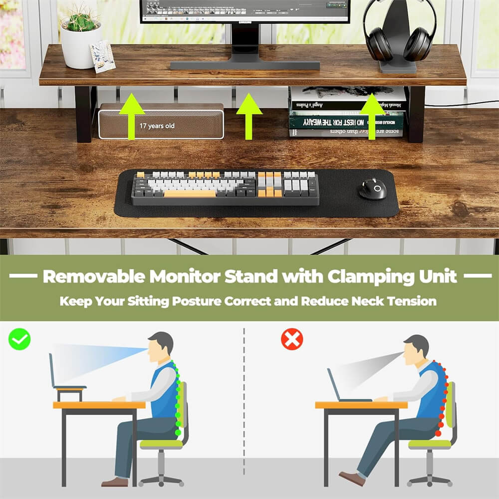 Unikito L Shaped Desk with Power Outlet and LED Lights, Reversible Corner Computer Desk with Drawers and Storage Shelf, Ergonomic L-Shaped Gaming Desk with Monitor Stand for Home Office
