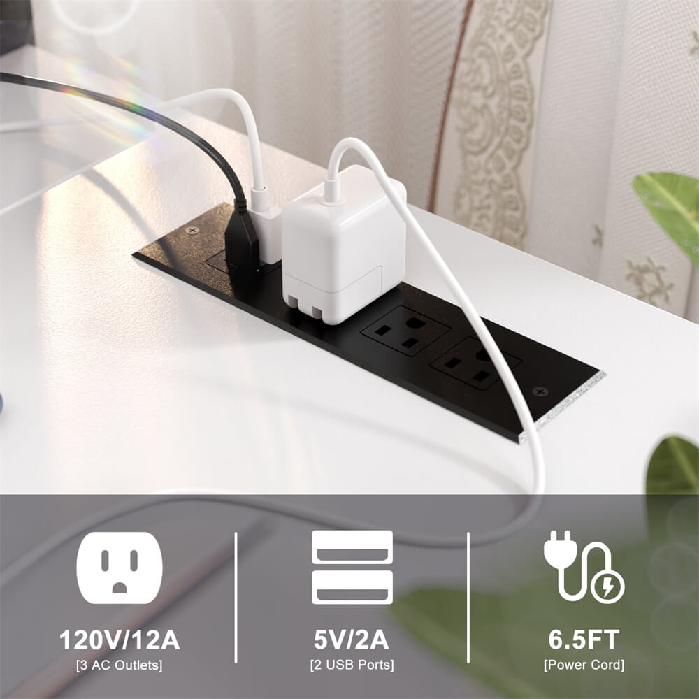 Unikito L Shaped Desk with Power Outlet & USB Port, 47 Inch Reversible Small Desk with LED Strip & Monitor Stand, Corner Computer Desk Writing Desk with Storage Shelves