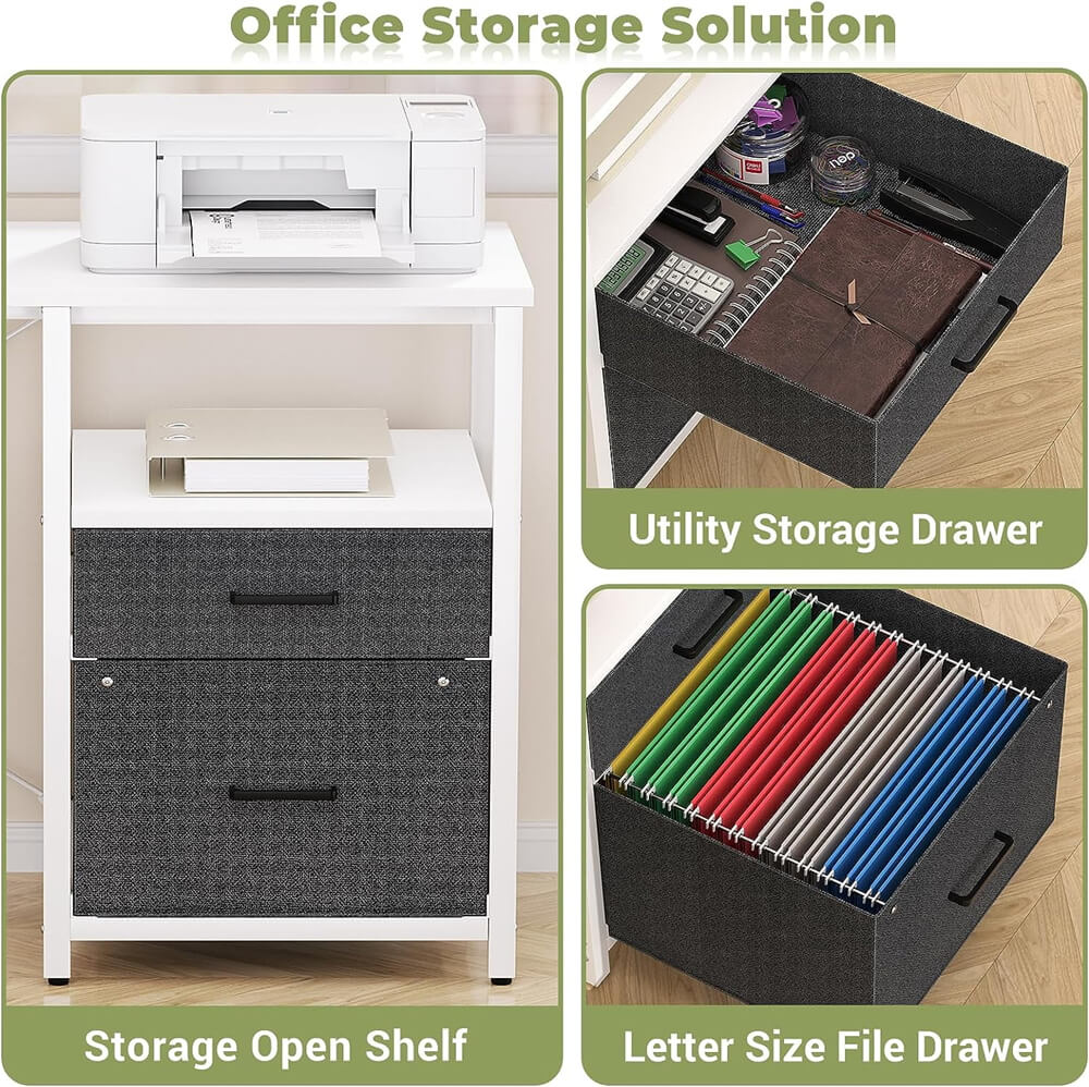 Unikito L Shaped Desk with Power Outlet and LED Lights, Reversible Corner Computer Desk with Drawers and Storage Shelf, Ergonomic L-Shaped Gaming Desk with Monitor Stand for Home Office