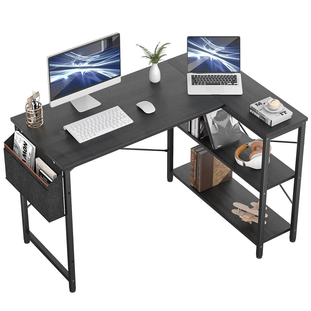Unikito L Shaped Desk, 47 Inch Reversible Small Computer Desk with Storage, Modern Corner Desk with Shelf for Home Office