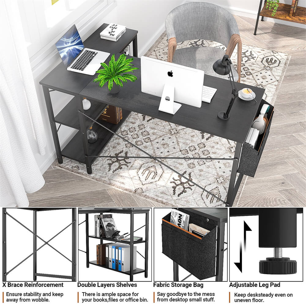 Unikito L Shaped Desk, 47 Inch Reversible Small Computer Desk with Storage, Modern Corner Desk with Shelf for Home Office