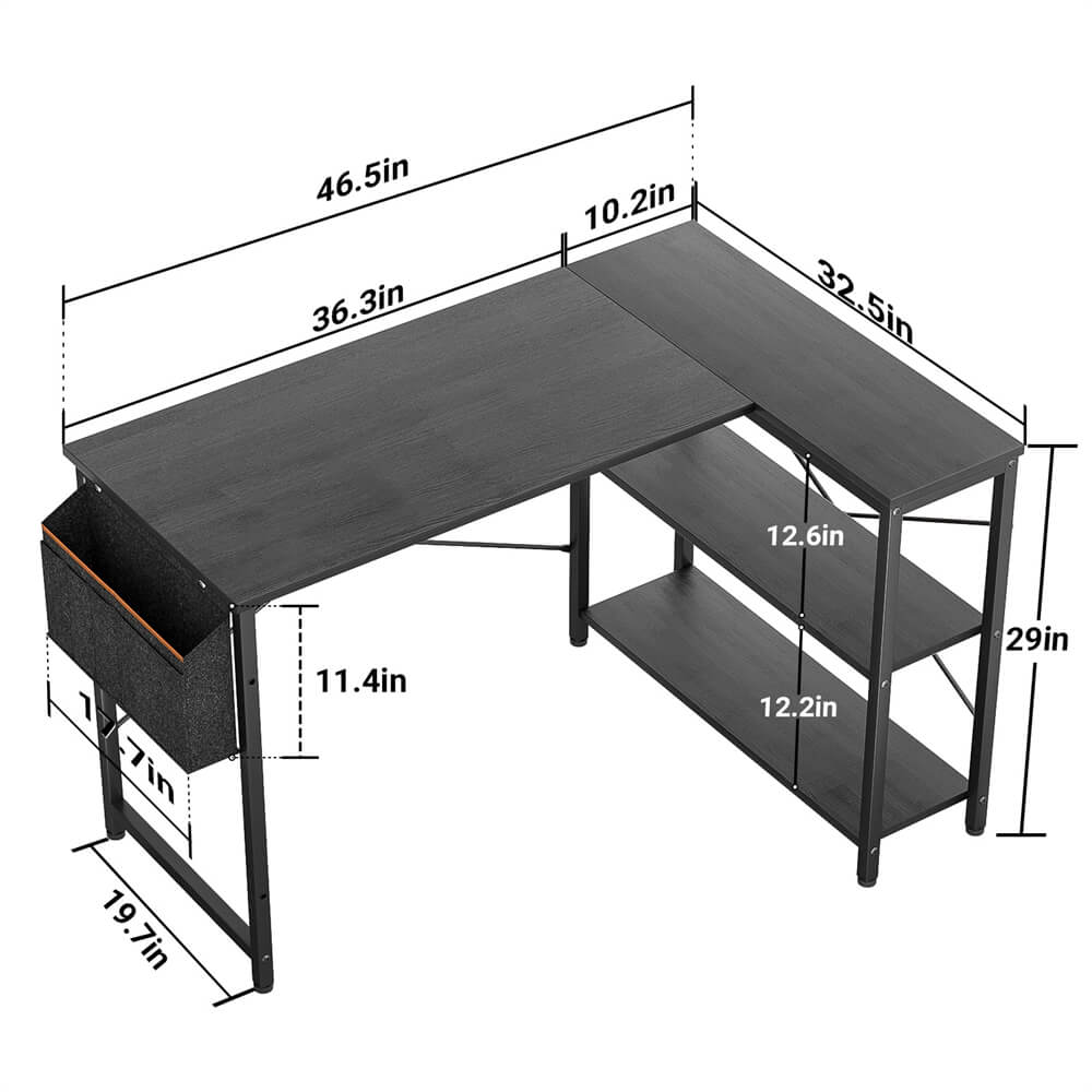 Unikito L Shaped Desk, 47 Inch Reversible Small Computer Desk with Storage, Modern Corner Desk with Shelf for Home Office