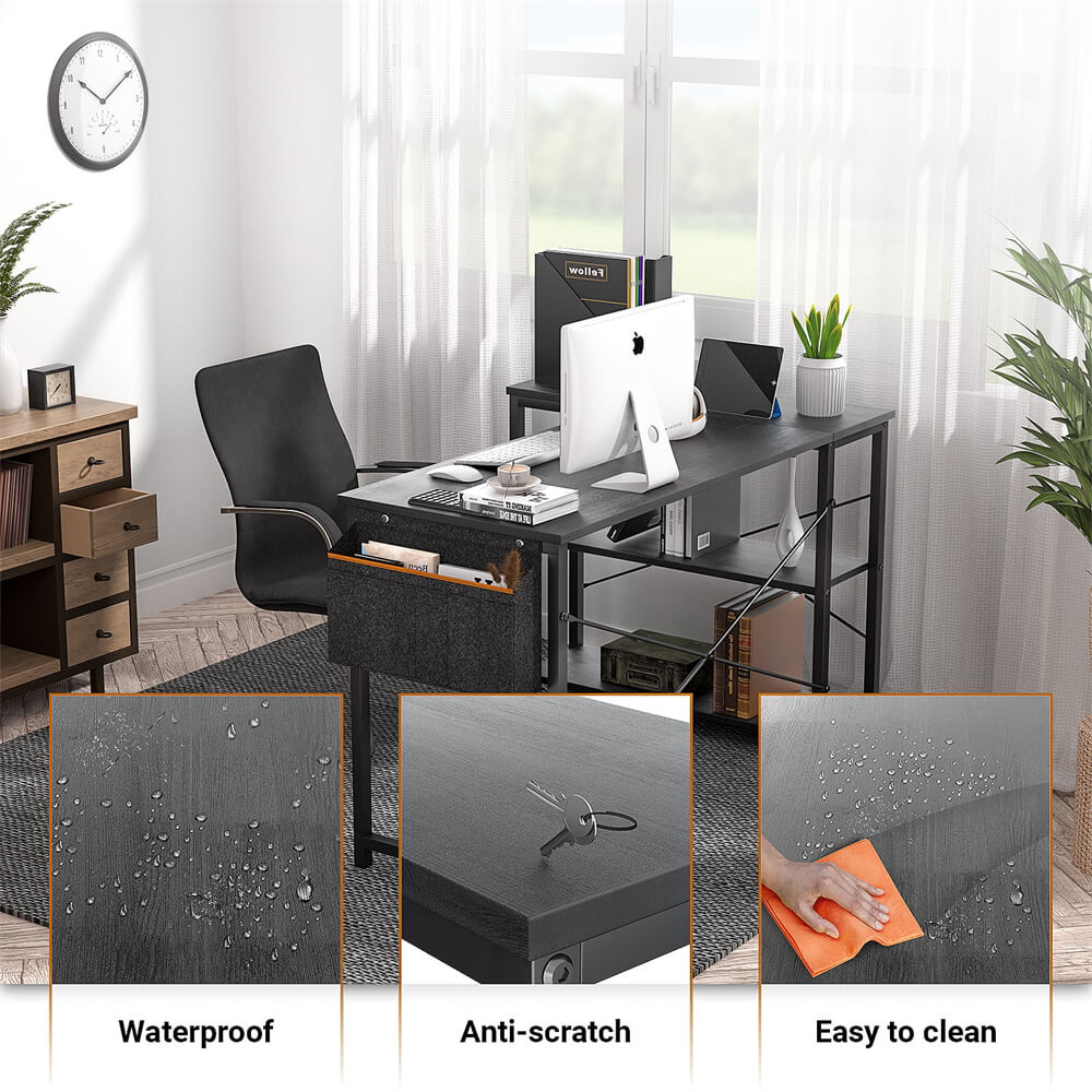 Unikito L Shaped Desk, 47 Inch Reversible Small Computer Desk with Storage, Modern Corner Desk with Shelf for Home Office