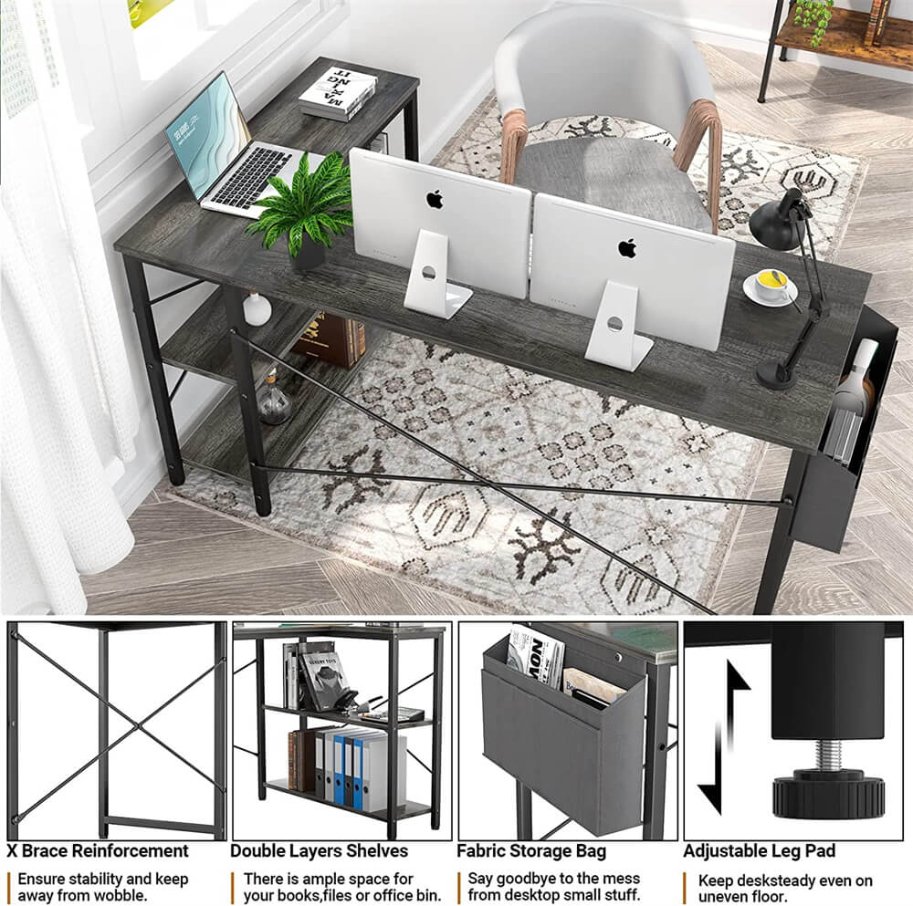 Unikito L Shaped Desk, 47 Inch Reversible Small Computer Desk with Storage, Modern Corner Desk with Shelf for Home Office