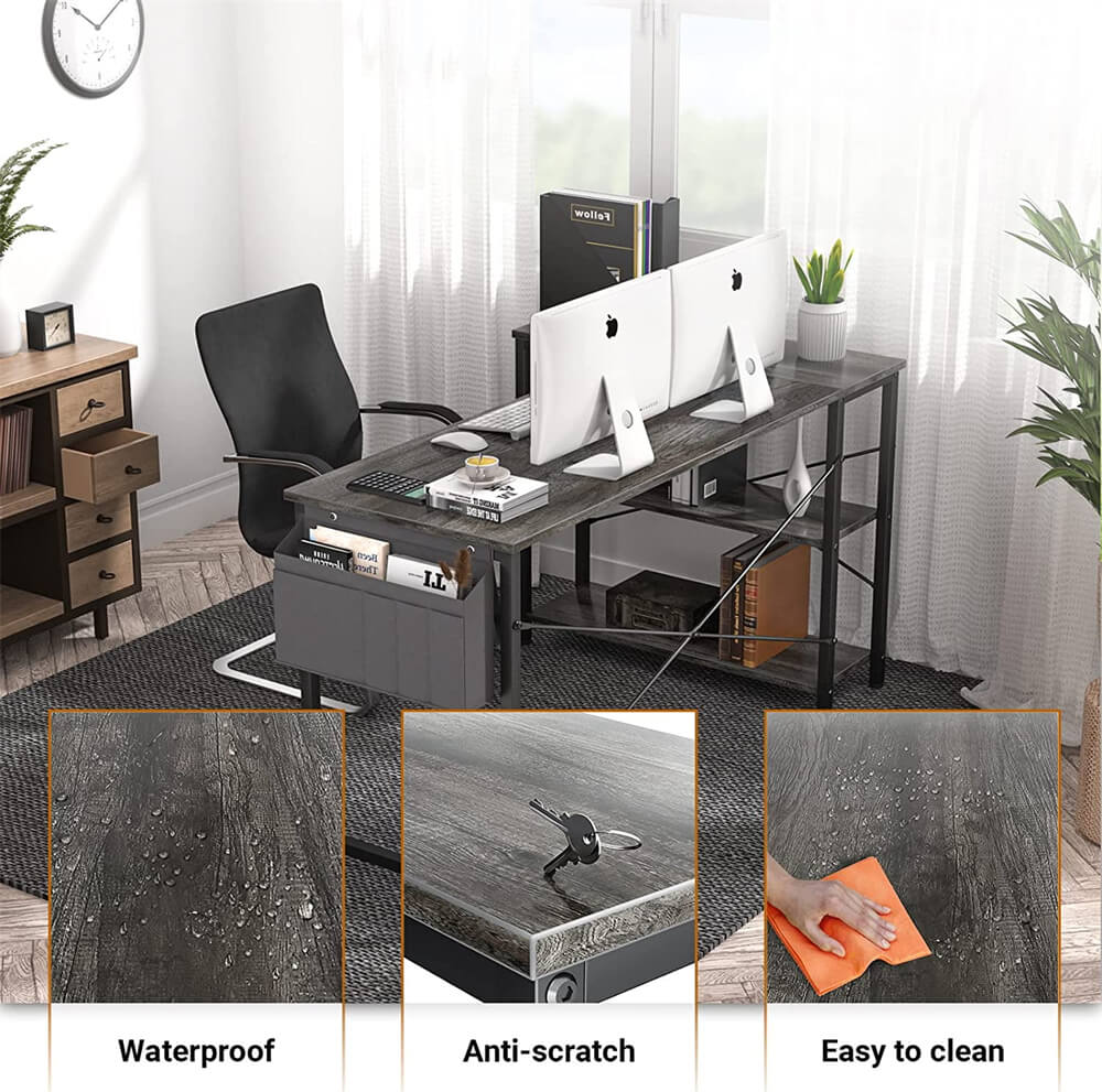 Unikito L Shaped Desk, 47 Inch Reversible Small Computer Desk with Storage, Modern Corner Desk with Shelf for Home Office