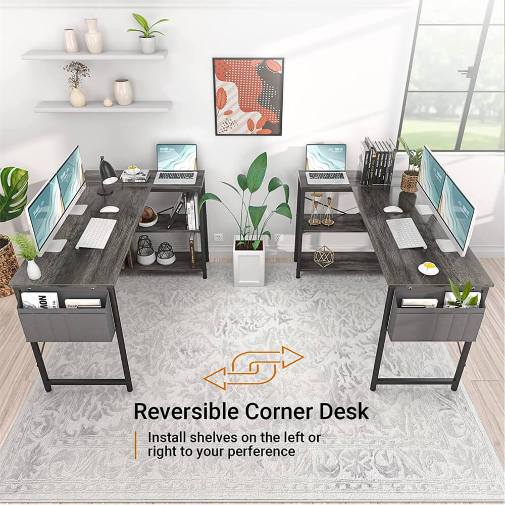 Unikito L Shaped Desk, 47 Inch Reversible Small Computer Desk with Storage, Modern Corner Desk with Shelf for Home Office