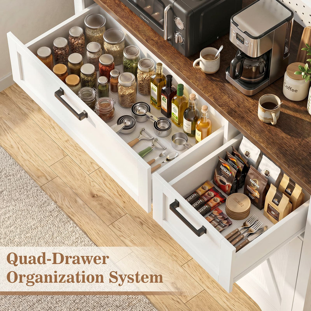 71" Tall Pantry Cabinet, Kitchen Pantry Storage Cabinet with Charging Station & LED Lights, Freestanding Microwave Stand Coffee Bar Hutch with Drawers & DIY Pegboard for Dining Room