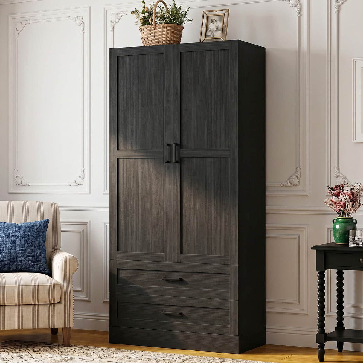 71" Tall Kitchen Pantry Cabinet with 3 Pull-Out Shelves & Drawers