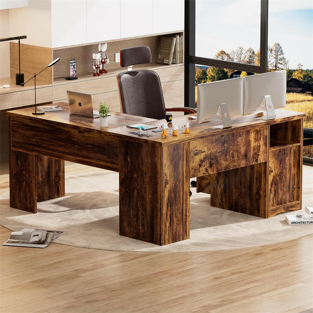 Unikito Lift Top L Shaped Desk with Drawer, Large Office Desk with Power Outlets and USB Charging Ports, Sturdy Corner Computer Desk Writing Table with Storage, L Shape Standing Desk