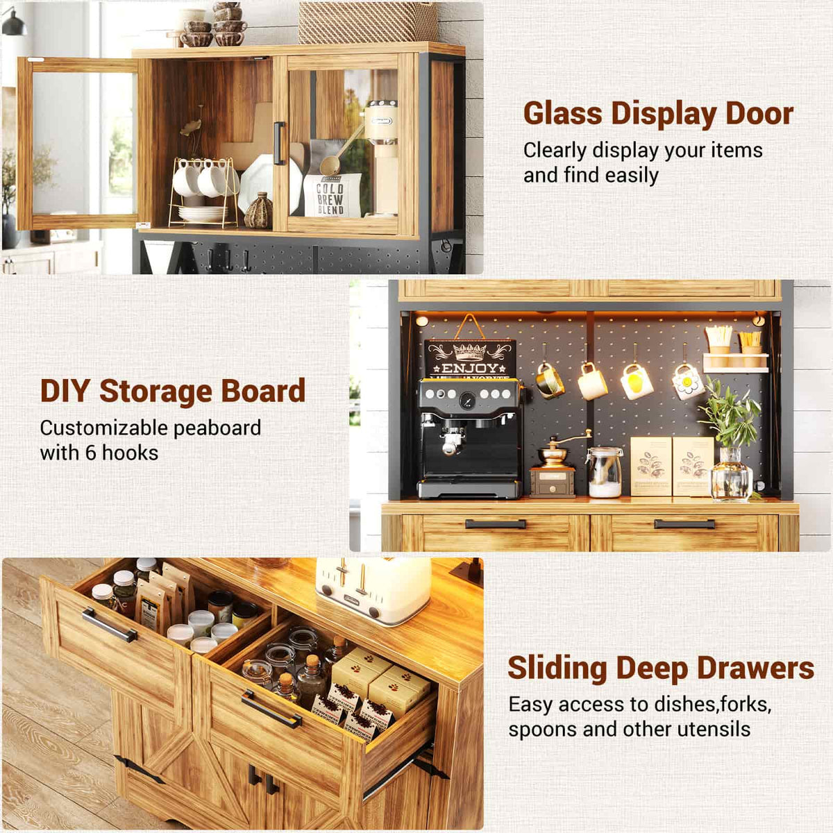 71" Kitchen Pantry Cabinet with Power Outlet & RGB LED Lights