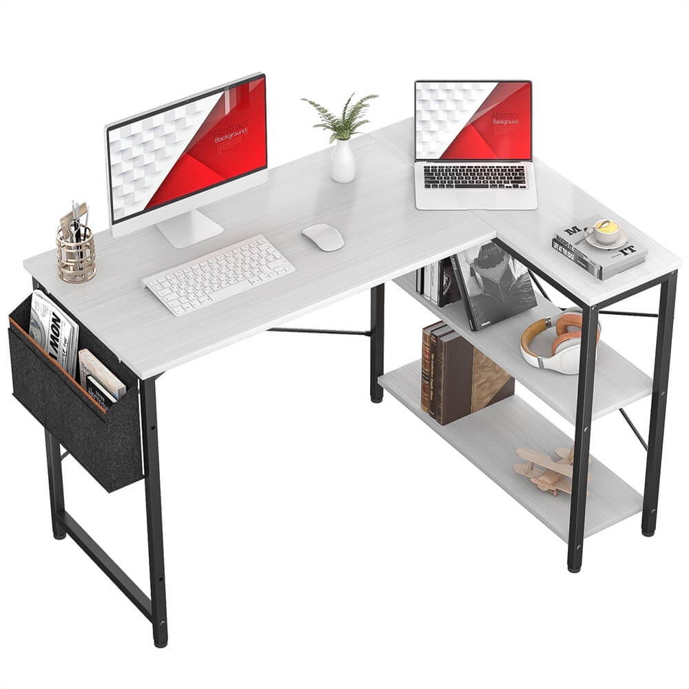 Unikito L Shaped Desk, 47 Inch Reversible Small Computer Desk with Storage, Modern Corner Desk with Shelf for Home Office