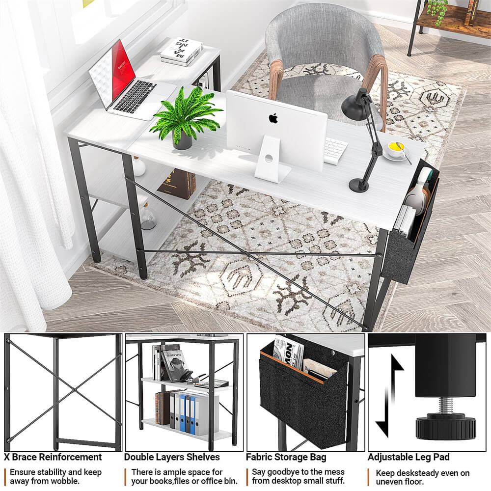 Unikito L Shaped Desk, 47 Inch Reversible Small Computer Desk with Storage, Modern Corner Desk with Shelf for Home Office