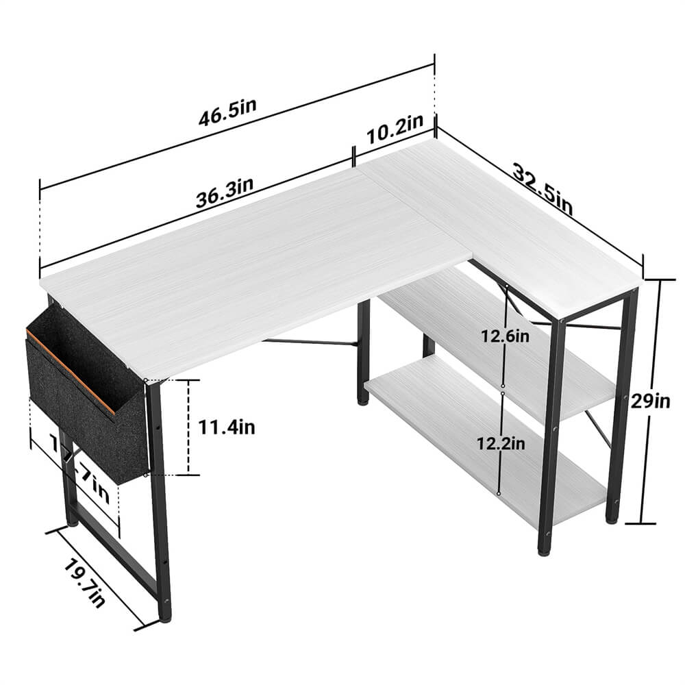Unikito L Shaped Desk, 47 Inch Reversible Small Computer Desk with Storage, Modern Corner Desk with Shelf for Home Office