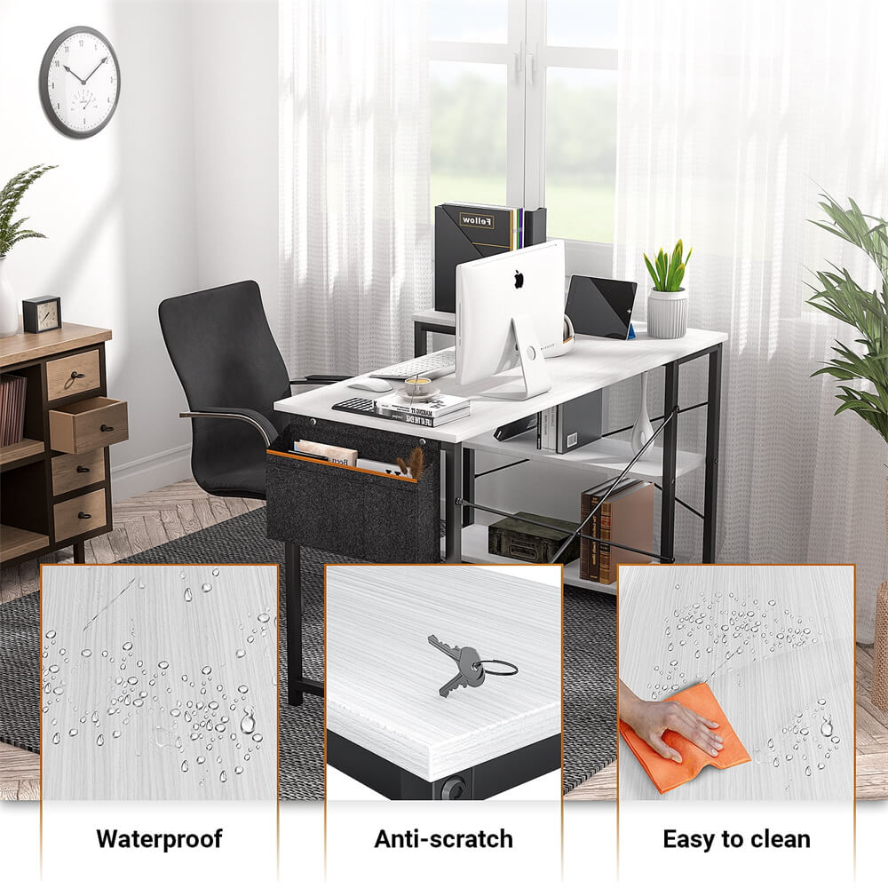 Unikito L Shaped Desk, 47 Inch Reversible Small Computer Desk with Storage, Modern Corner Desk with Shelf for Home Office