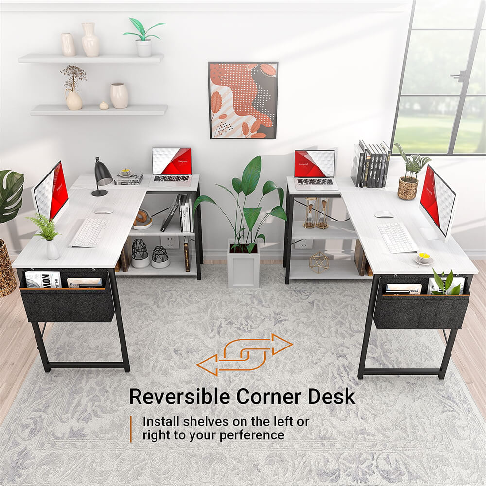 Unikito L Shaped Desk, 47 Inch Reversible Small Computer Desk with Storage, Modern Corner Desk with Shelf for Home Office