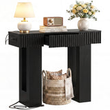 39" Console Table with Drawer and Outlets W/ USB-C, Modern Fluted Entryway Table With Storage, Sofa Table Behind The Couch