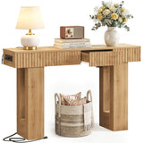 47" Console Table with 2 Drawers and Outlets W/ USB-C, Modern Fluted Entryway Table With Storage, Sofa Table Behind The Couch