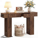47" Console Table with 2 Drawers and Outlets W/ USB-C, Modern Fluted Entryway Table With Storage, Sofa Table Behind The Couch