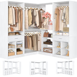 86" Corner Closet System, Modular Closets Organizer with 4 Hanging Rods & Corner Tower, Freestanding L-Shaped Walk-In Wardrobe Organizer, Set of 3 White