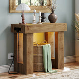 39'' Farmhouse Console Table with Power Outlet and Sensor Light
