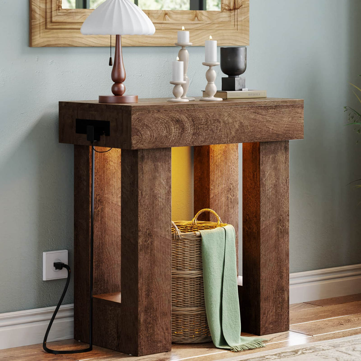32'' Farmhouse Console Table with Power Outlet and Sensor Light