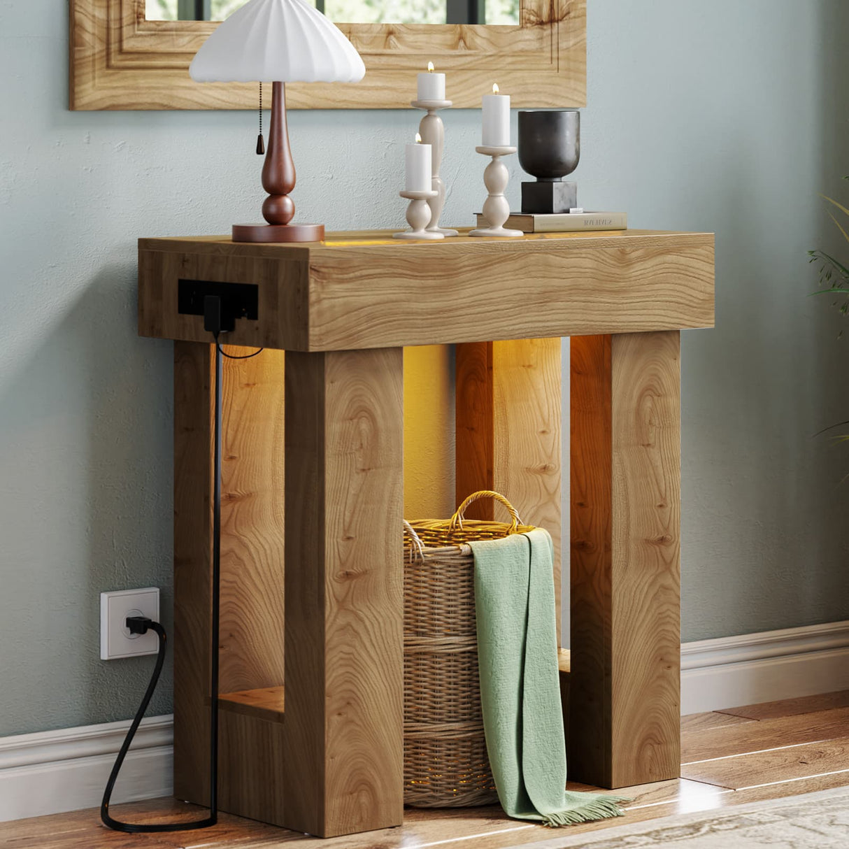 32'' Farmhouse Console Table with Power Outlet and Sensor Light