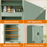 71" Tall Kitchen Pantry Storage Cabinet with Farmhouse Barn Doors and Storage Drawer