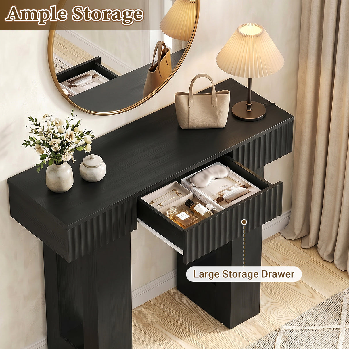 39" Console Table with Drawer and Outlets W/ USB-C, Modern Fluted Entryway Table With Storage, Sofa Table Behind The Couch