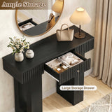 39" Console Table with Drawer and Outlets W/ USB-C, Modern Fluted Entryway Table With Storage, Sofa Table Behind The Couch