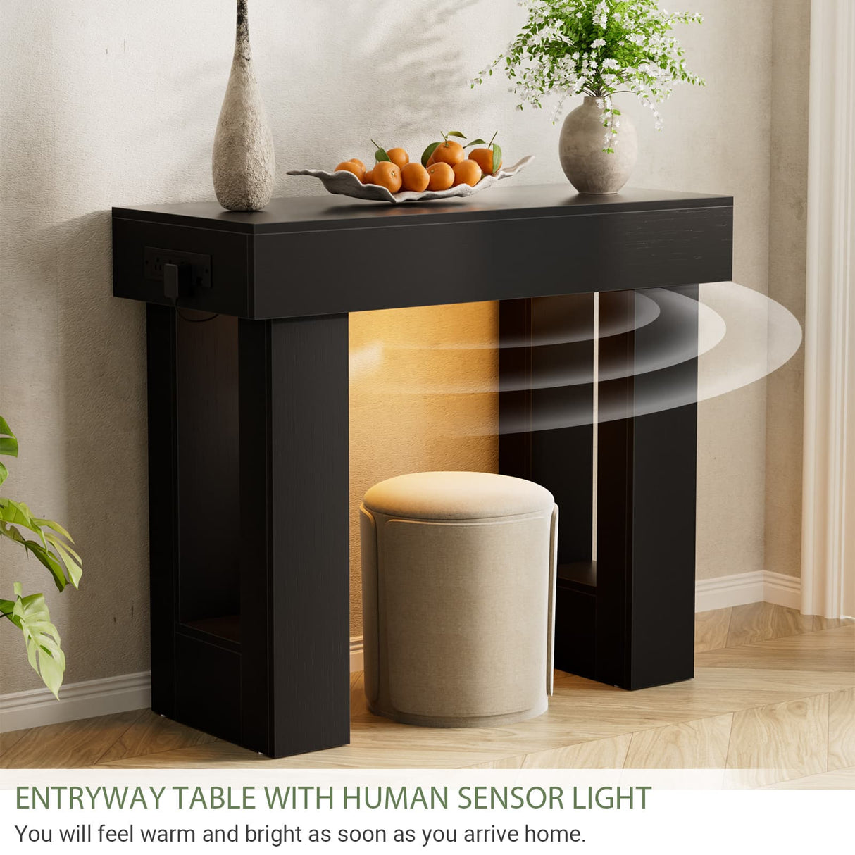 39'' Farmhouse Console Table with Power Outlet and Sensor Light