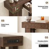 39" Console Table with Drawer and Outlets W/ USB-C, Modern Fluted Entryway Table With Storage, Sofa Table Behind The Couch