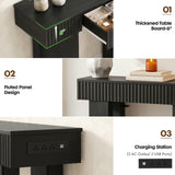 39" Console Table with Drawer and Outlets W/ USB-C, Modern Fluted Entryway Table With Storage, Sofa Table Behind The Couch