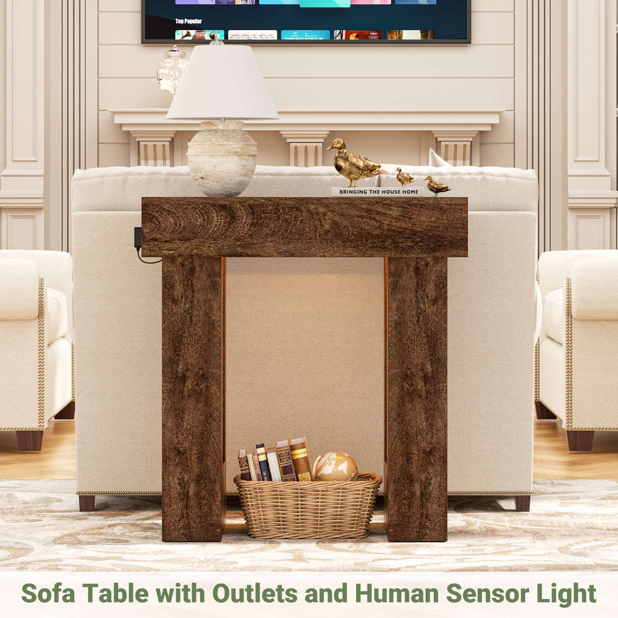 32'' Farmhouse Console Table with Power Outlet and Sensor Light