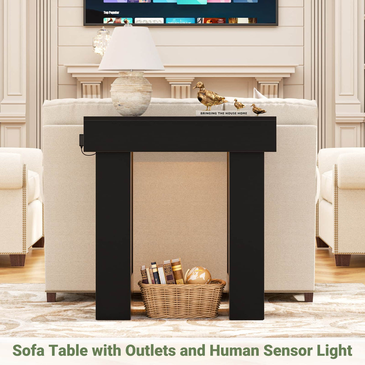 32'' Farmhouse Console Table with Power Outlet and Sensor Light