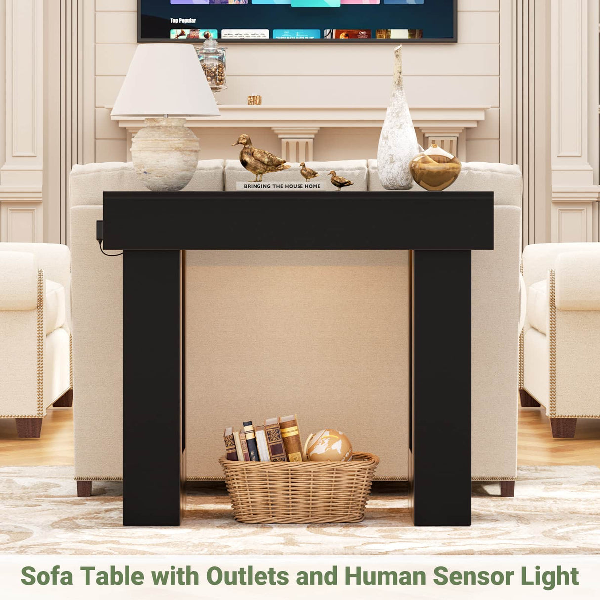 39'' Farmhouse Console Table with Power Outlet and Sensor Light