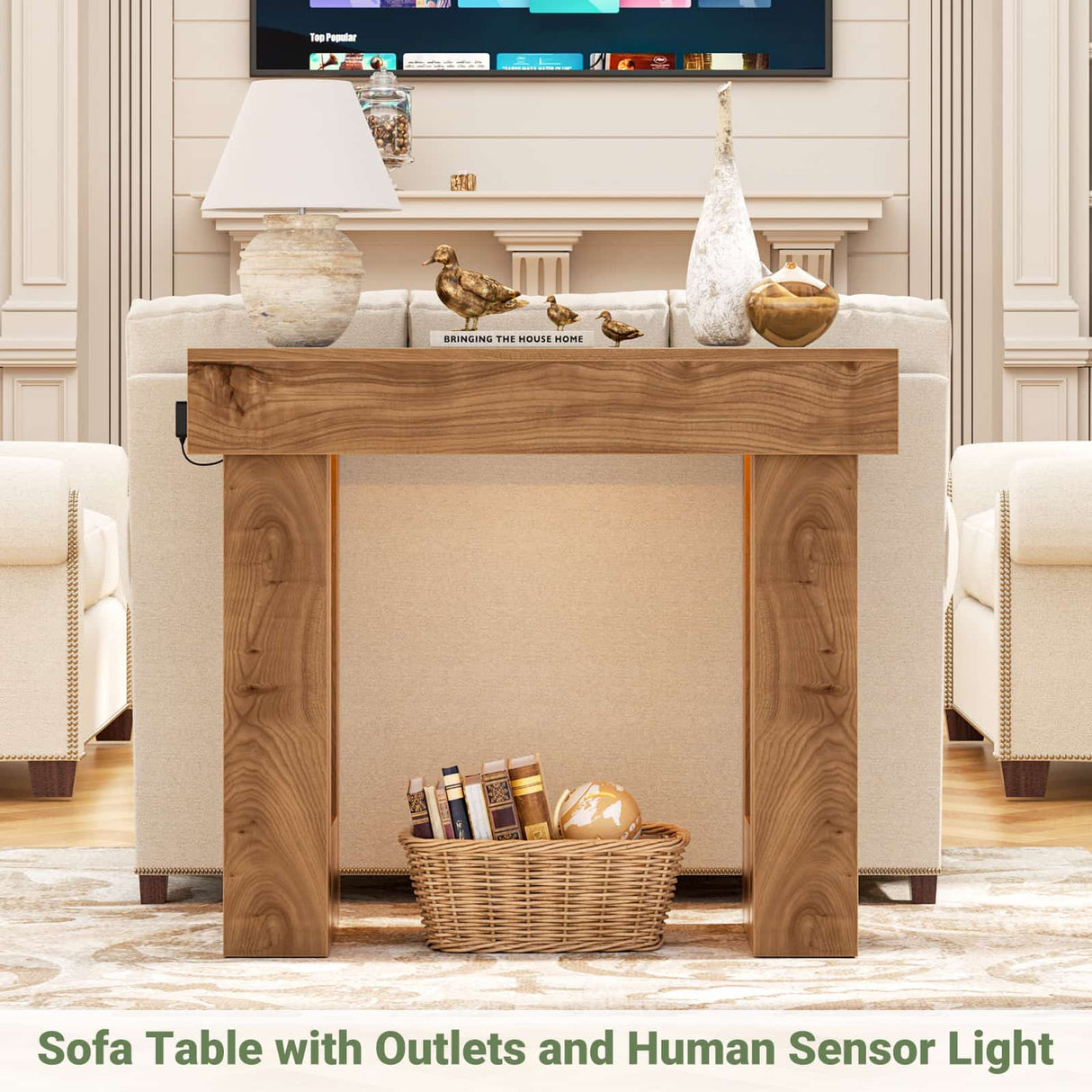 39'' Farmhouse Console Table with Power Outlet and Sensor Light