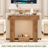 39'' Farmhouse Console Table with Power Outlet and Sensor Light