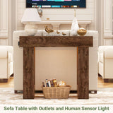 39'' Farmhouse Console Table with Power Outlet and Sensor Light