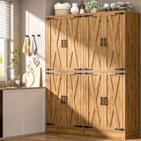 71" Tall Kitchen Pantry Storage Cabinet with Farmhouse Barn Doors and Storage Drawer