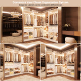 86" Corner Closet System, Modular Closets Organizer with 4 Hanging Rods & Corner Tower, Freestanding L-Shaped Walk-In Wardrobe Organizer, Set of 3 White