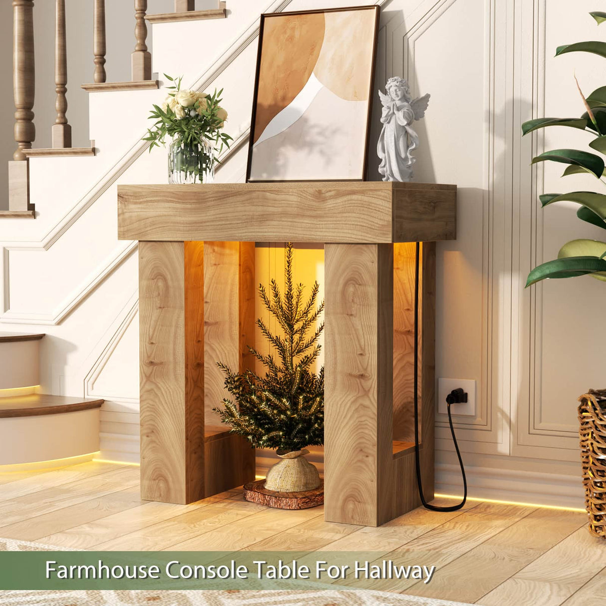 32'' Farmhouse Console Table with Power Outlet and Sensor Light