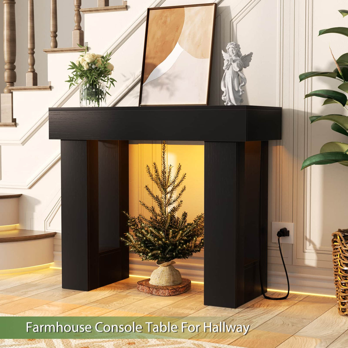 39'' Farmhouse Console Table with Power Outlet and Sensor Light