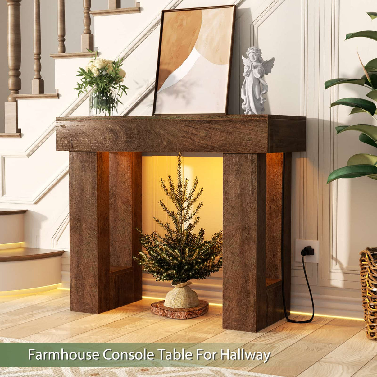 39'' Farmhouse Console Table with Power Outlet and Sensor Light