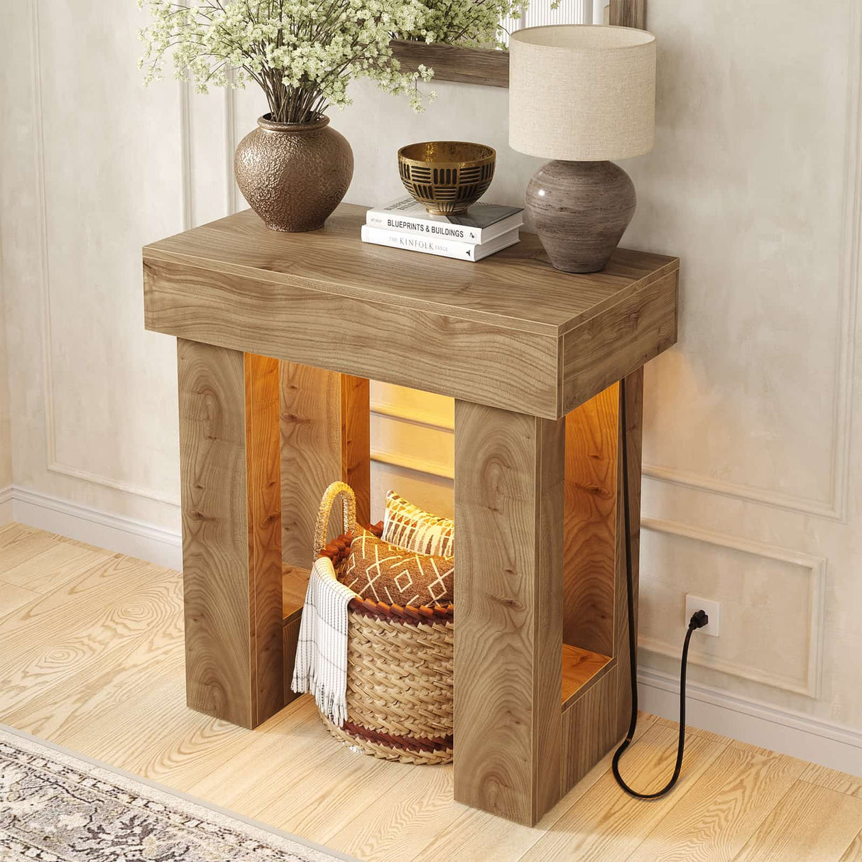32'' Farmhouse Console Table with Power Outlet and Sensor Light