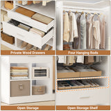 86" Corner Closet System, Modular Closets Organizer with 4 Hanging Rods & Corner Tower, Freestanding L-Shaped Walk-In Wardrobe Organizer, Set of 3 White