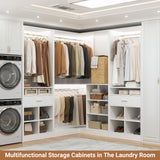 86" Corner Closet System, Modular Closets Organizer with 4 Hanging Rods & Corner Tower, Freestanding L-Shaped Walk-In Wardrobe Organizer, Set of 3 White
