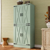 71" Tall Kitchen Pantry Storage Cabinet with Farmhouse Barn Doors and Storage Drawer