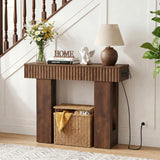 39" Console Table with Drawer and Outlets W/ USB-C, Modern Fluted Entryway Table With Storage, Sofa Table Behind The Couch