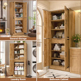 71" Tall Kitchen Pantry Storage Cabinet with Farmhouse Barn Doors and Storage Drawer